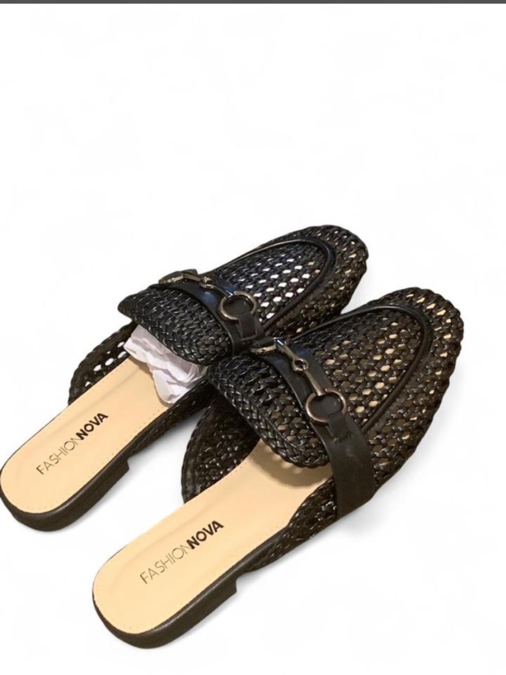 Fashion Nova Black Woven Slip-On Mule Loafers